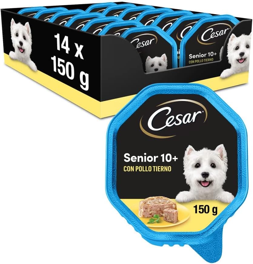 Cesar Comida húmida para cães sênior em patê com frango e arroz (embalagem de 14 frascos x 150 g)
