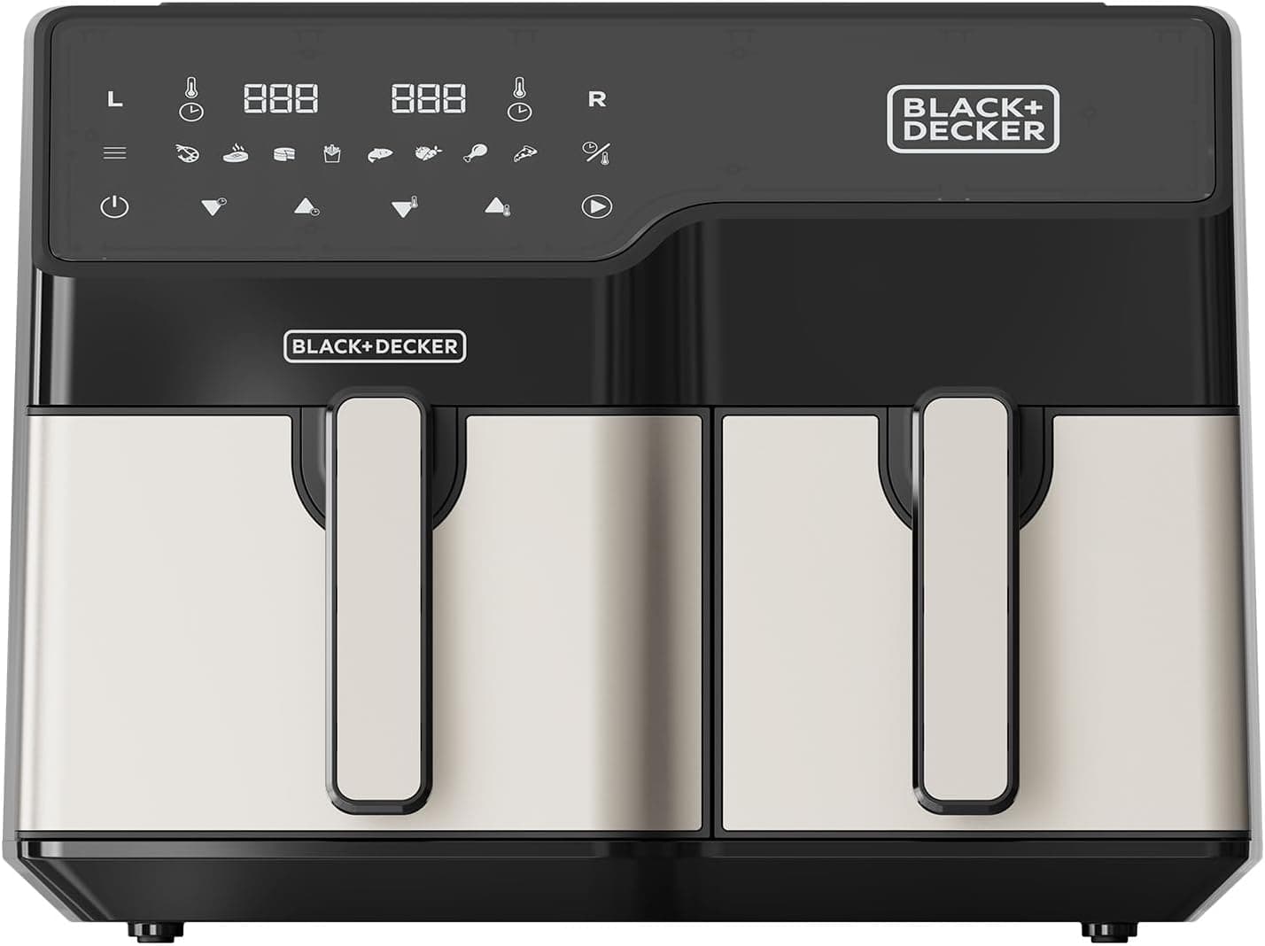 Black+Decker - Frigideira de ar dupla 2500 W | Capacidade total de 9 l, 8 programas pré-estabelecidos, ecrã digital tátil, temperatura ajustável 80-200 ºC, Tecnologia de cozimento duplo