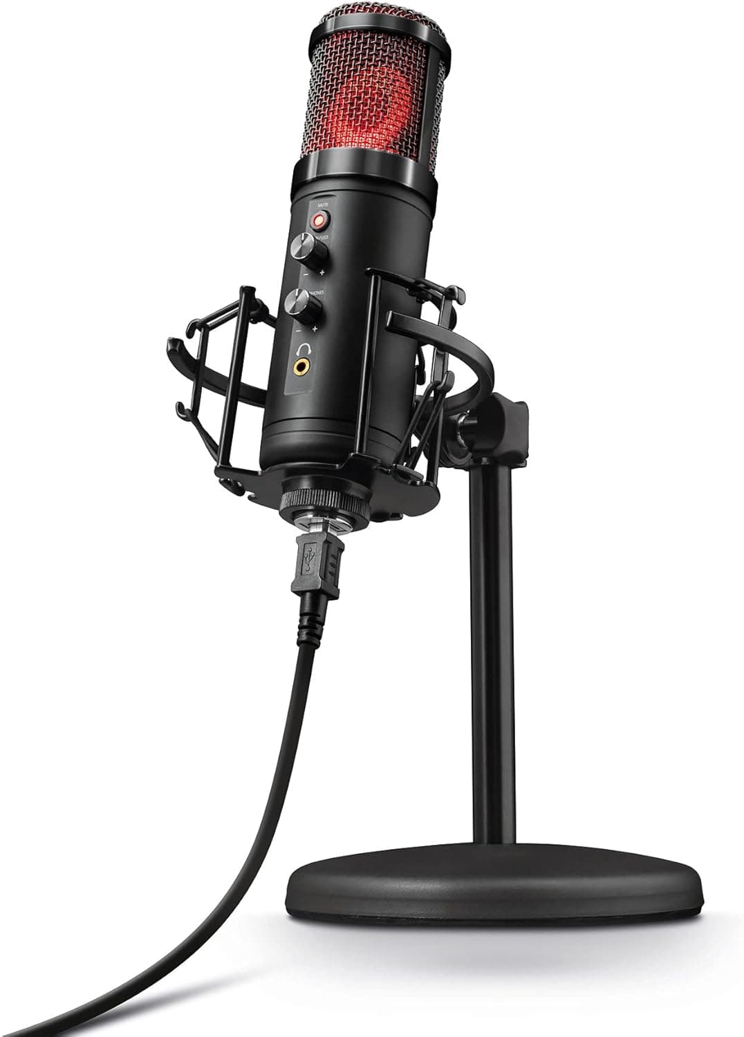 Trust Gaming GXT 256 Exxo Microfone USB, padrão cardioide, com filtro Pop, USB, RGB, microfone streaming para gravação, podcasting, radiodifusão, PC, PS4 e PS5 - preto