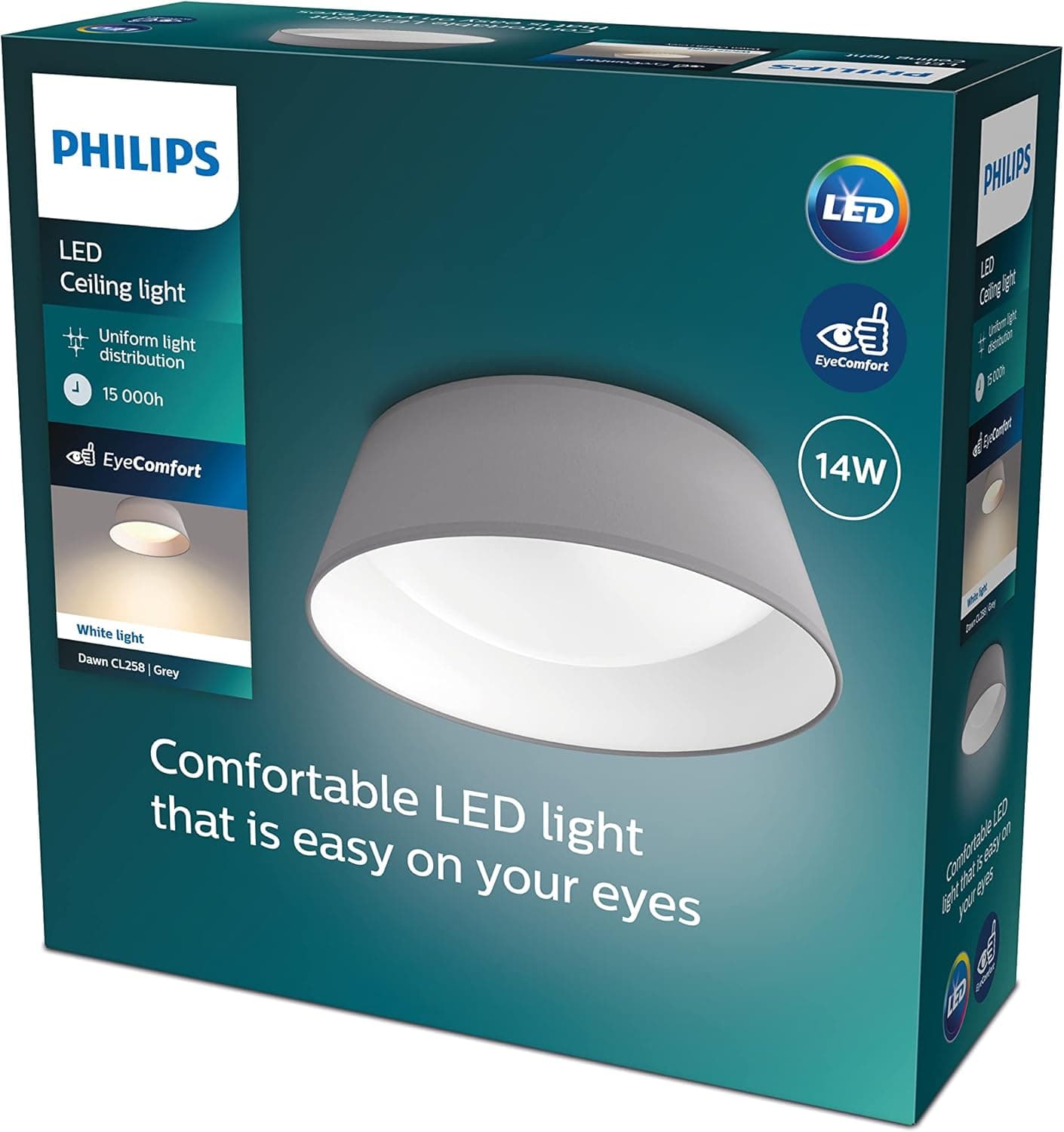 Philips Candeeiro Philips DAWN, candeeiro LED de teto funcional, cinzento, luz branca, 30K - 14 W