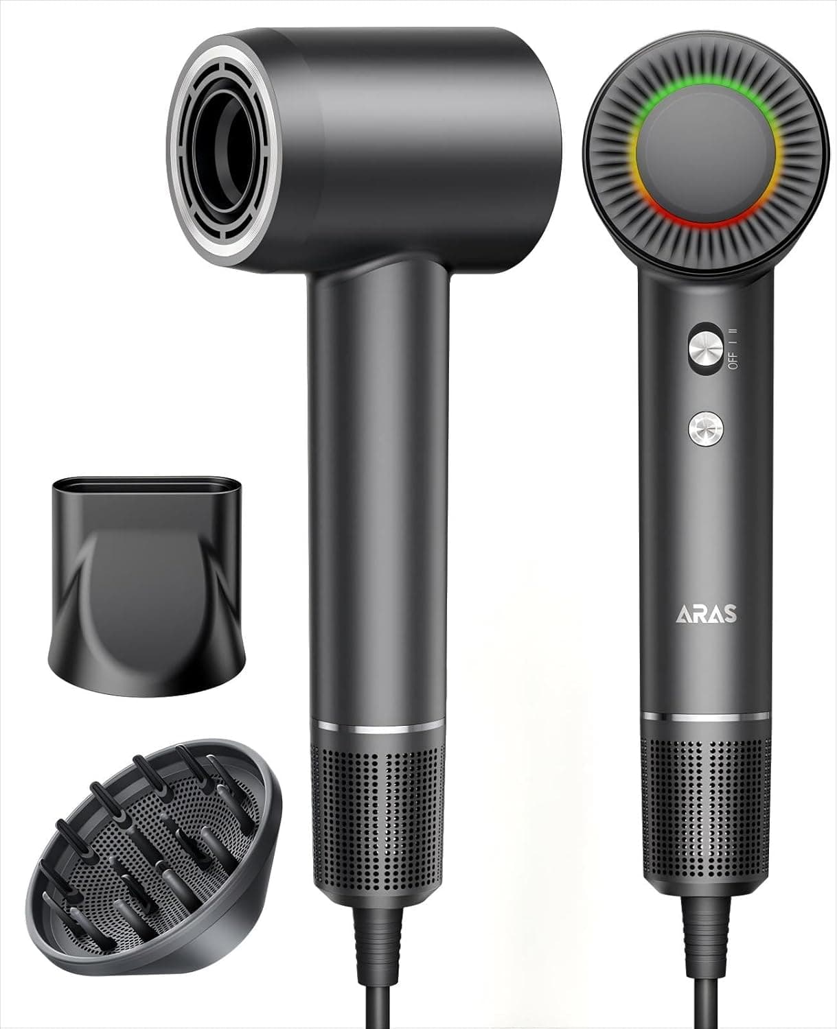 ARAS | Secador de cabelo profissional iónico de alta velocidade com motor brushless e bocal magnético