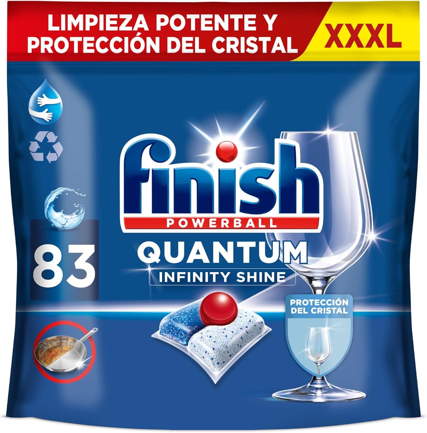 Finish Powerball Quantum Infinity Shine Pastilhas para máquina de lavar louça, limpeza potente e proteção de vidro, 83 pastilhas