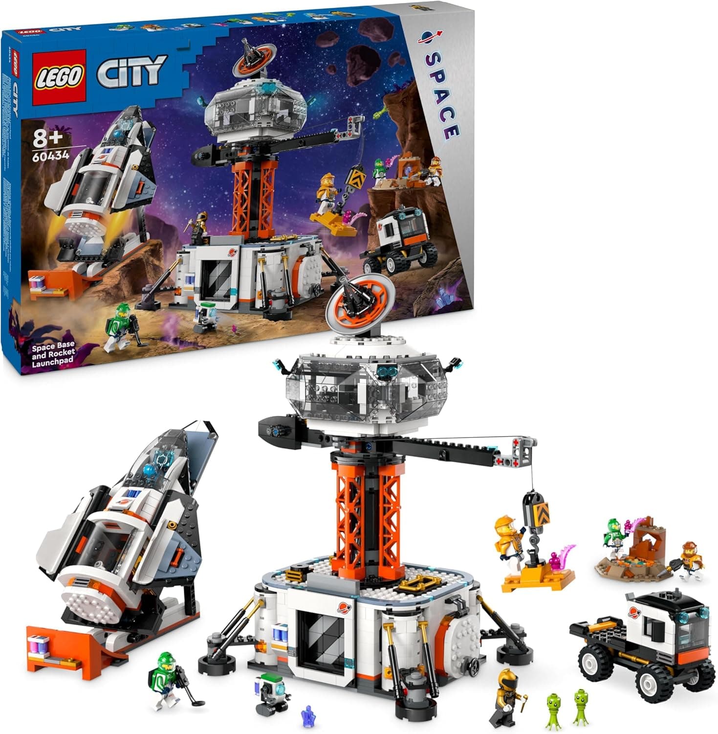 LEGO City Base Espacial e Plataforma de Lançamento | Brinquedo de construção com 6 minifiguras, robô, 2 figuras de alienígenas para crianças a partir dos 8 anos
