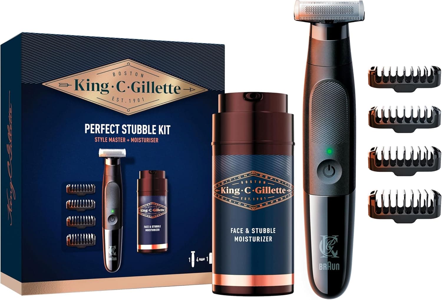 King C. Gillette Kit de presente Stubble, inclui aparador de barba Style Master, 4 pentes e creme hidratante para rosto e barba de 3 dias