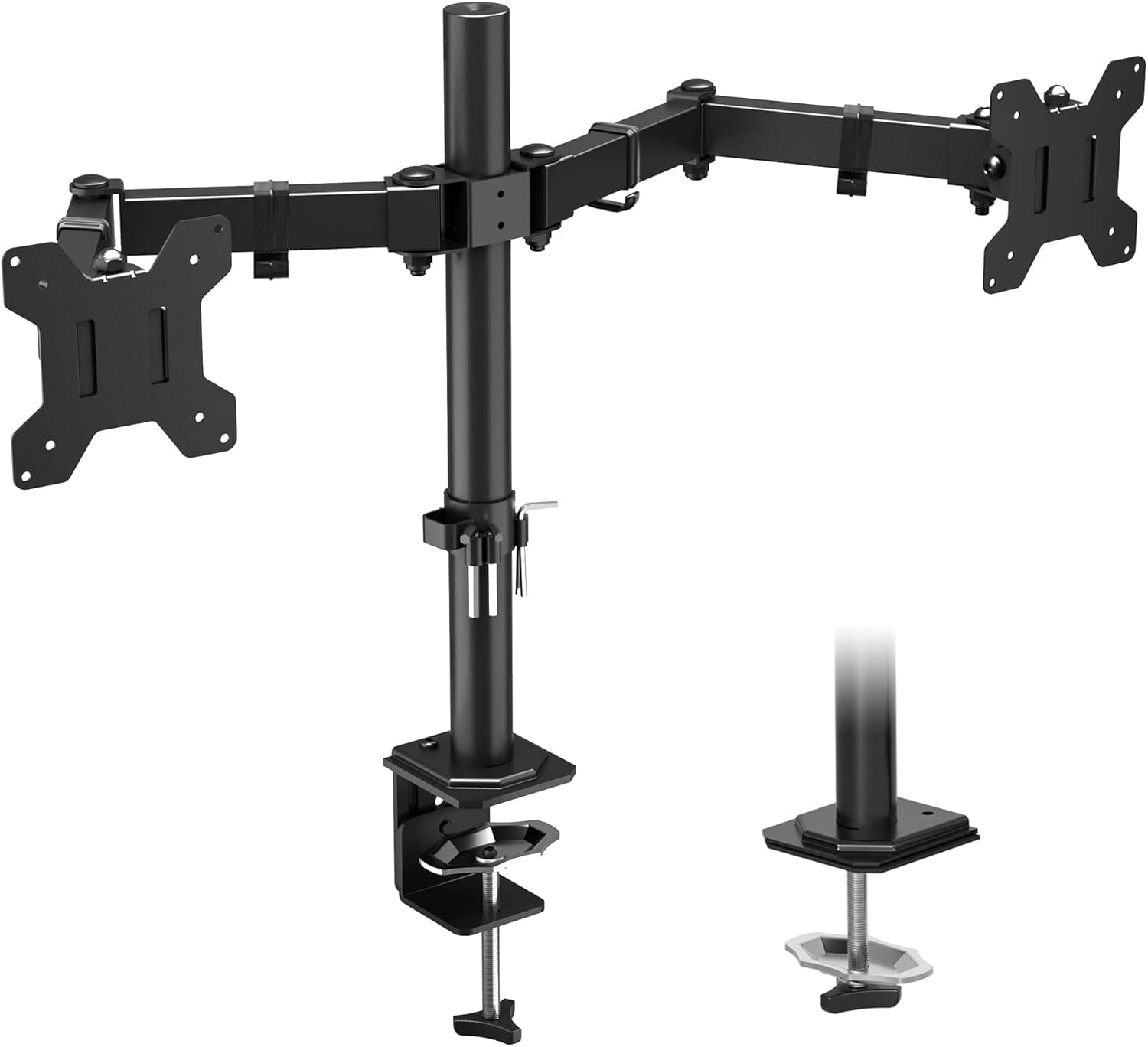 BONTEC Suporte duplo para monitor de 13-27 polegadas LED/LCD, braço em mesa com rotação de 360° e rotação de 180°, altura ajustável, até 8 kg, VESA 75 x 75/100 x 100, preto