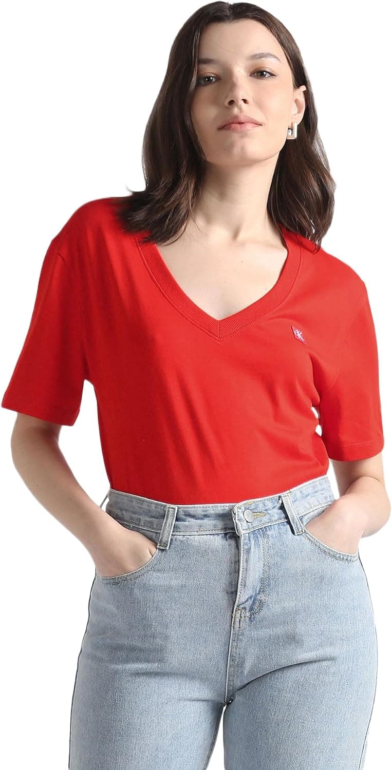 Calvin Klein Jeans T-shirt de manga curta para mulher com decote em V