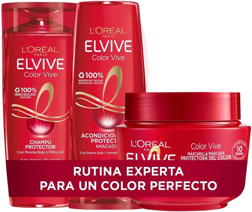 L'Oréal Paris Pack ELVIVE Color Vive champô e condicionador e máscara para cabelo tingido