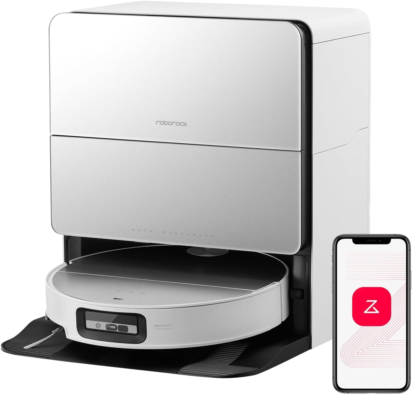 roborock Saros 10 robot aspirador de pó, 22.000 Pa de sucção, 7,98 cm ultra-fino, esfregona removível automática, AI de prevenção de obstáculos, dispensador automático de detergente, preto (prateado)