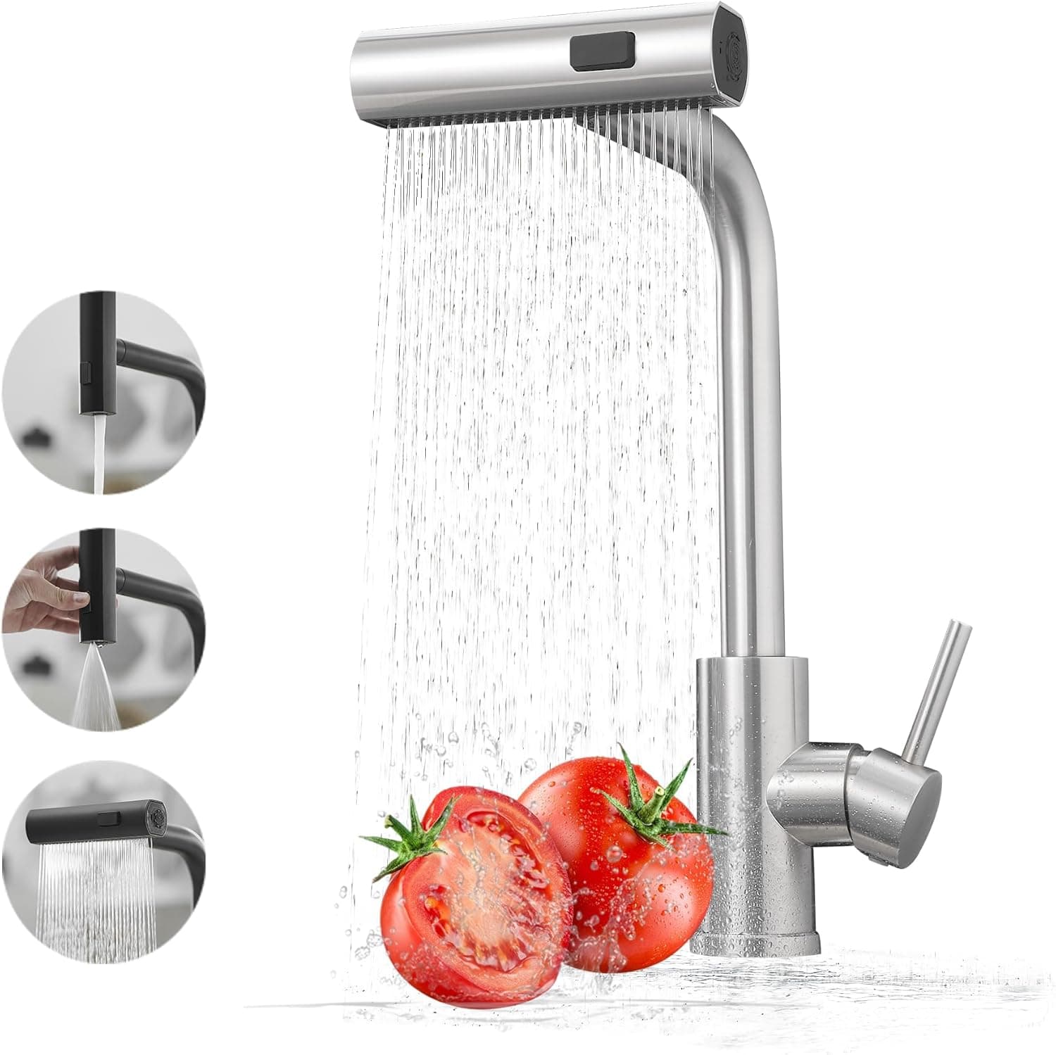 Torneira de cozinha removível, torneira de cozinha lava-louça com chuveiro de 3 modos de pulverização rotativa a 360°, torneira, cozinha, monocomando, flexível, quente e fria, água, aço inoxidável 