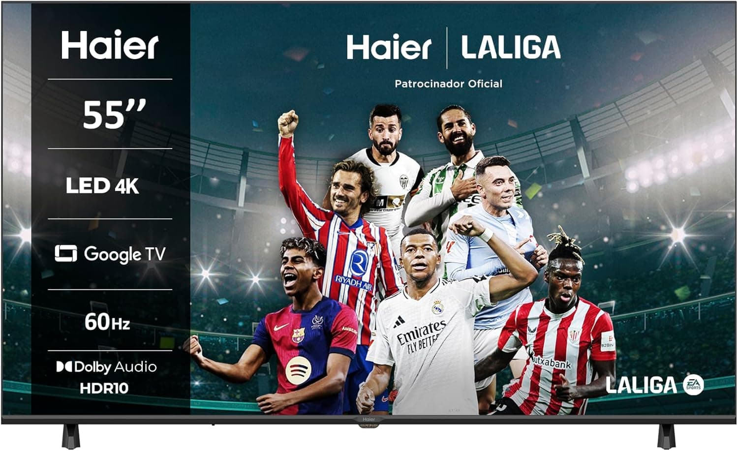 Haier Direct LED 4K UHD H55K85FUX 55", Smart TV, Google TV, Dolby áudio, HDR10, Smart Remote Control, Google Assistant, Processador Quad Core, Bluetooth 5.1, DBX TV, HDMI 2.1 x 4, sem M. Arcos, 2025