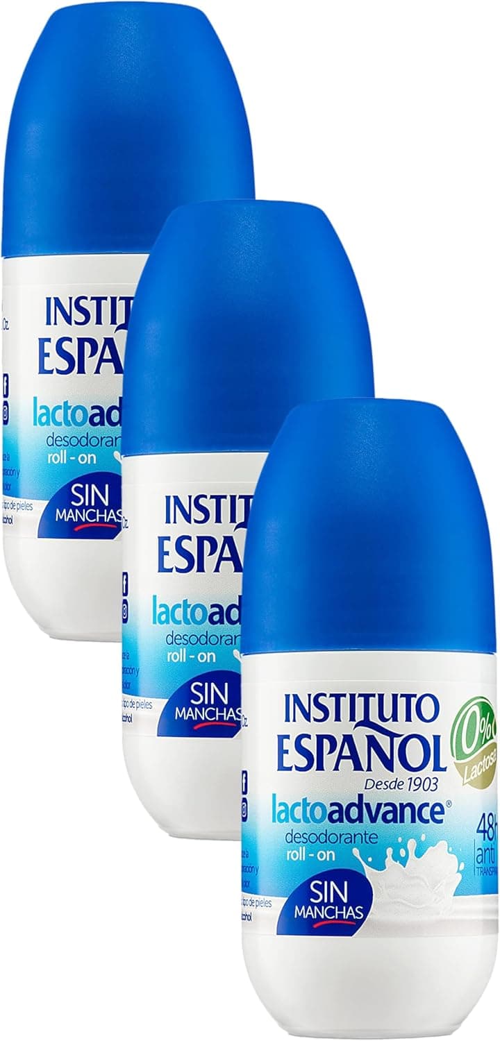 Instituto Español Desodorante de leite e vitaminas, sem lactose, Roll On 75 ml x 3