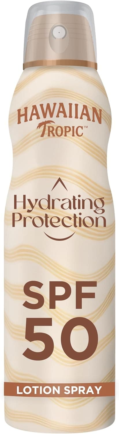 Hawaiian Tropic Bruma Hydrating Protection SPF 50 Loção solar protetora em spray de vapor, resistente à água até 12 horas, borracha solar de 220 ml (Individual)