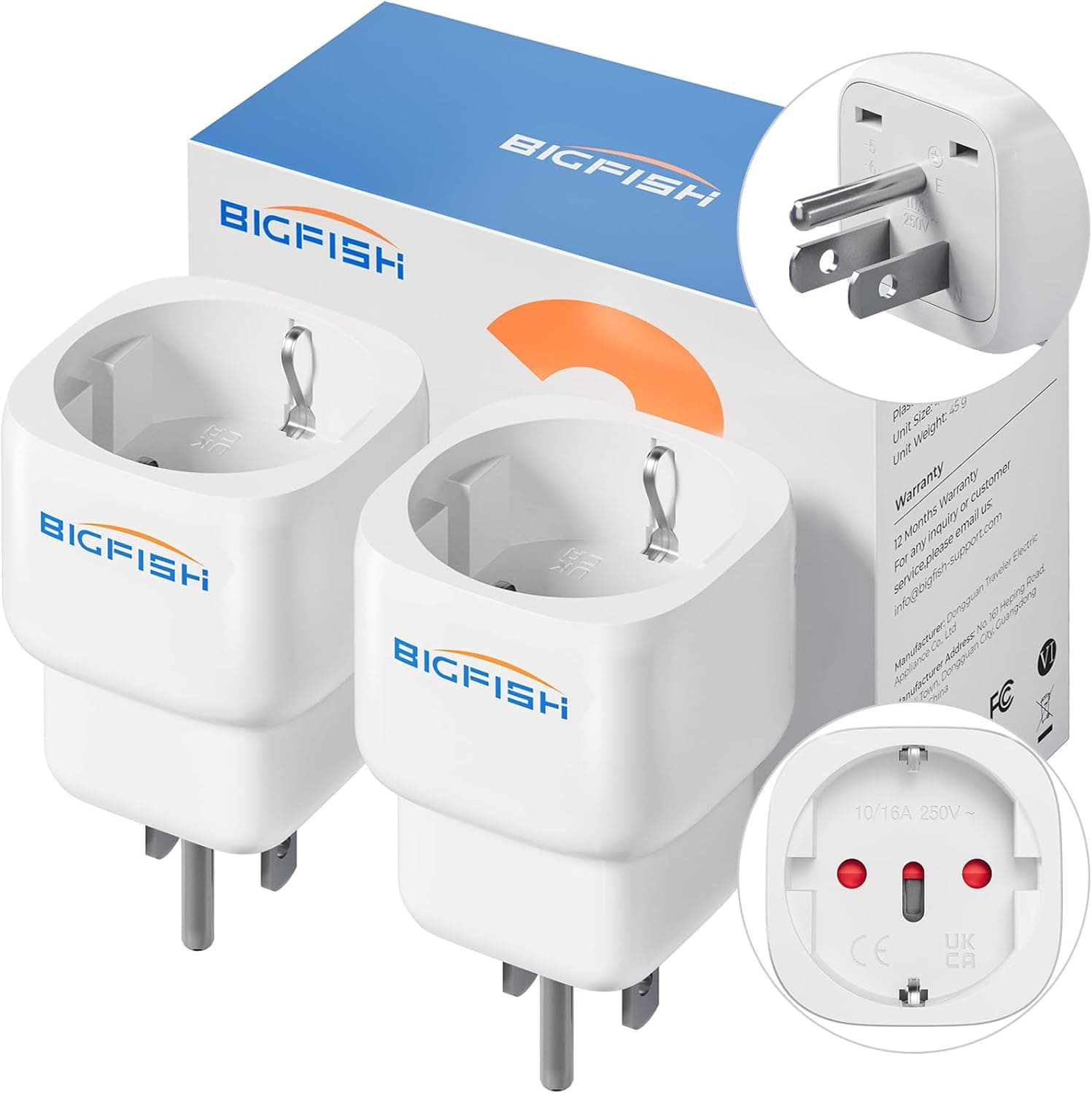 Bigfish Adaptador de tomada EUA tipo B de 2 peças, adaptador de tomada americano, de 2 pinos Europa a 3 pinos, Estados Unidos, Canadá, México e Tailândia