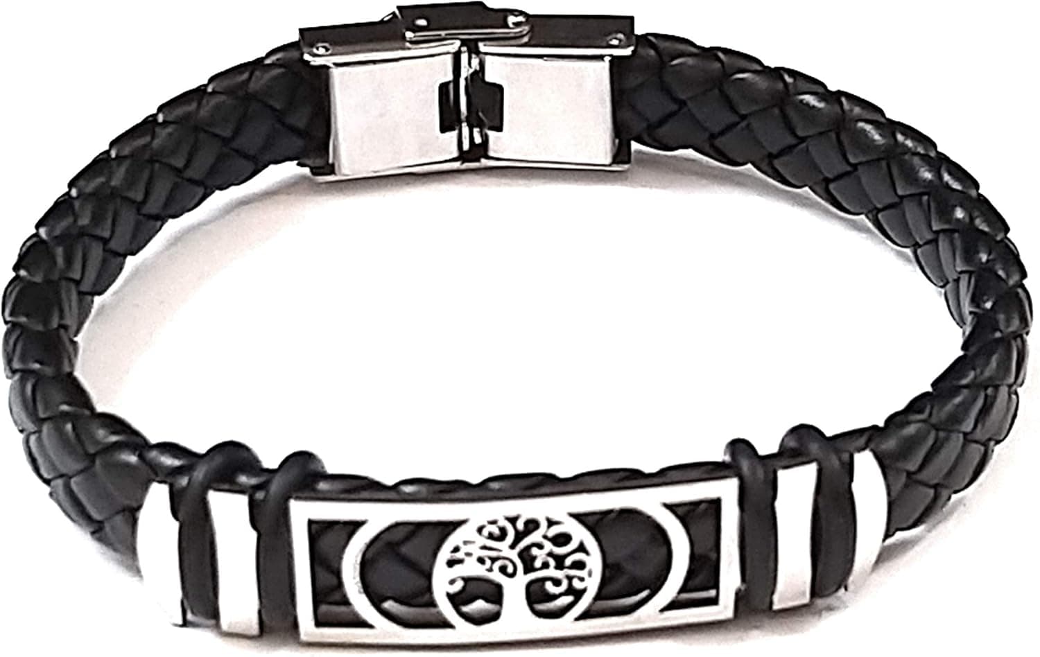 Moda Mavilla Pulseira homem árvore da vida de borracha e aço, fecho preto, tamanho ajustável 21-22 cm, feito à mão em Itália, sem pedras preciosas, 22 cm, borracha e aço, sem pedras preciosas, 22 cm