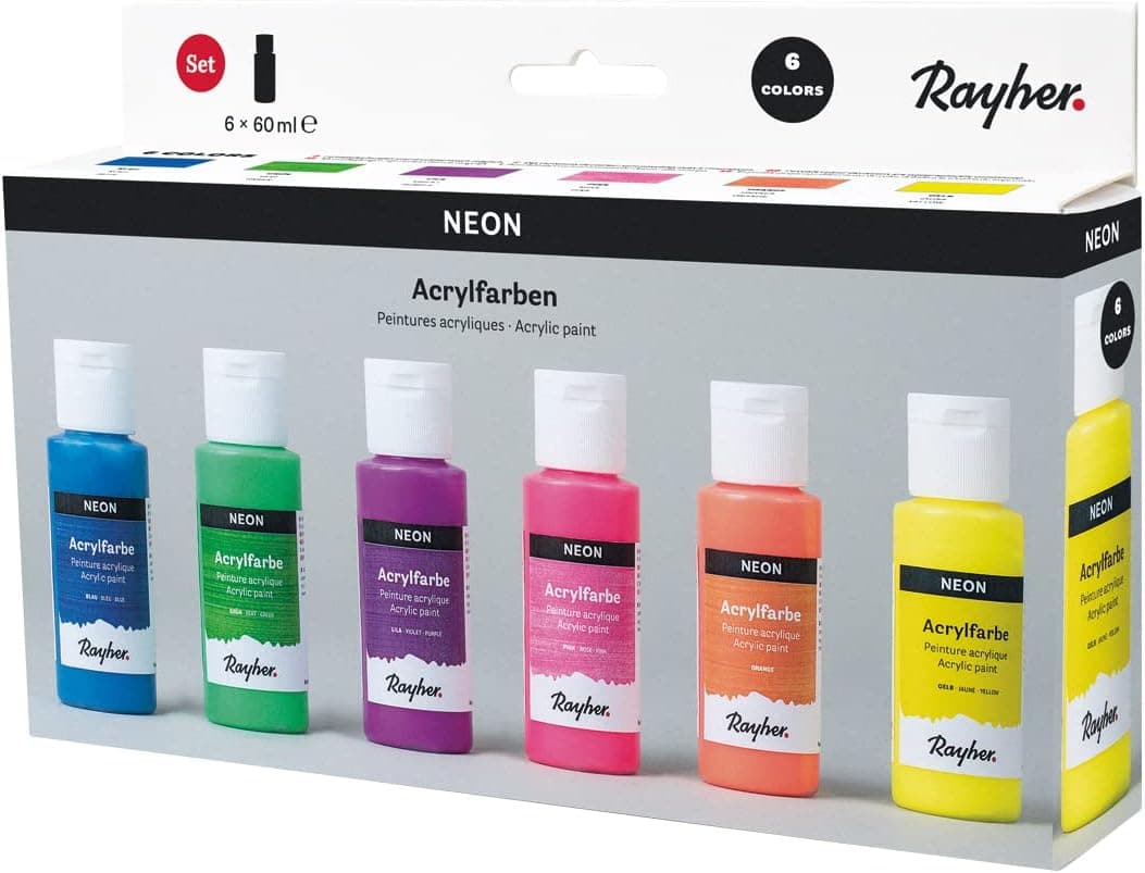Rayher Conjunto pinturas néon brilhantes, 6 tons, 60 ml/ud, para artesanato, 35060000