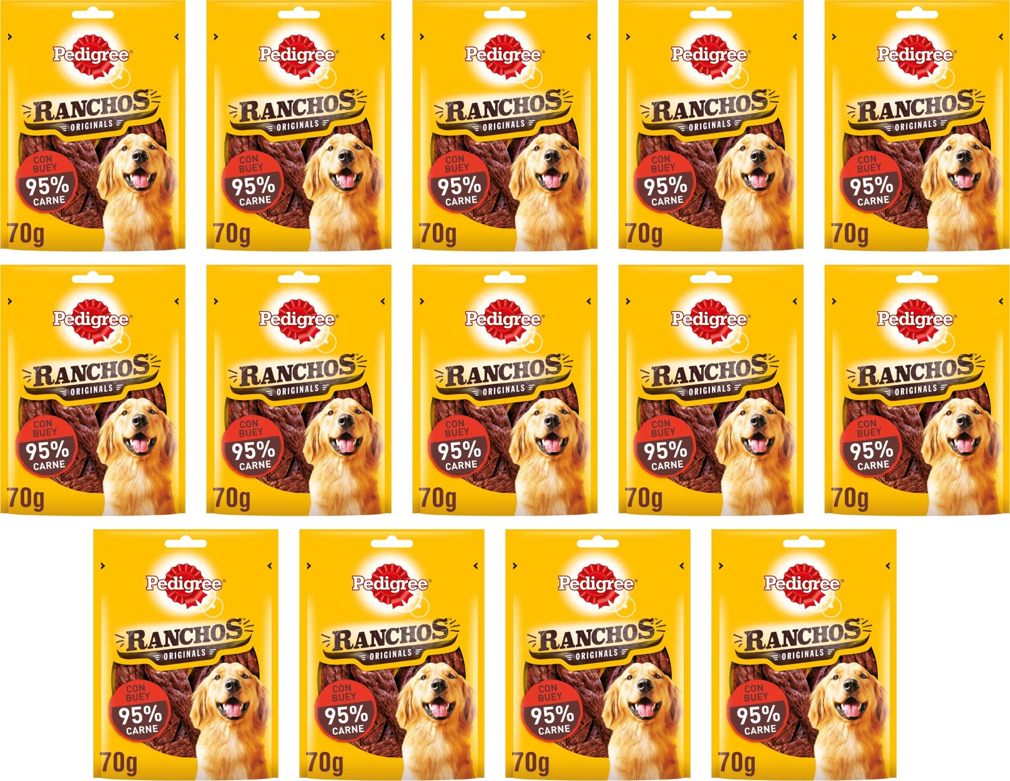 Pedigree Ranchos Snack para cão, sabor de carne, 70 g x 14