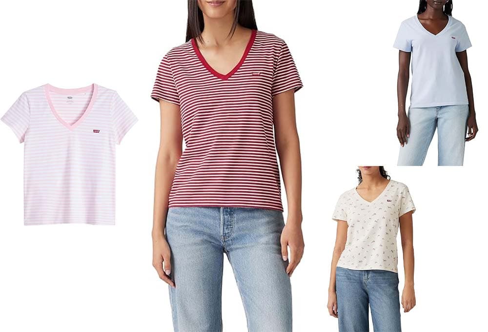 Levi’s The V-Neck | T-shirt de mulher com decote em V e riscas