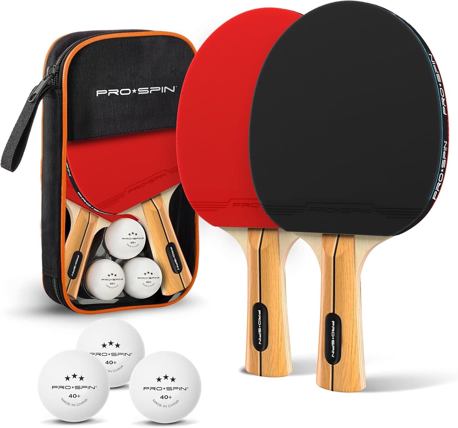 PRO SPIN Conjunto de Ping Pong | Raquetes profissionais de madeira com bolas 3 estrelas e caixa de armazenamento para 2 jogadores