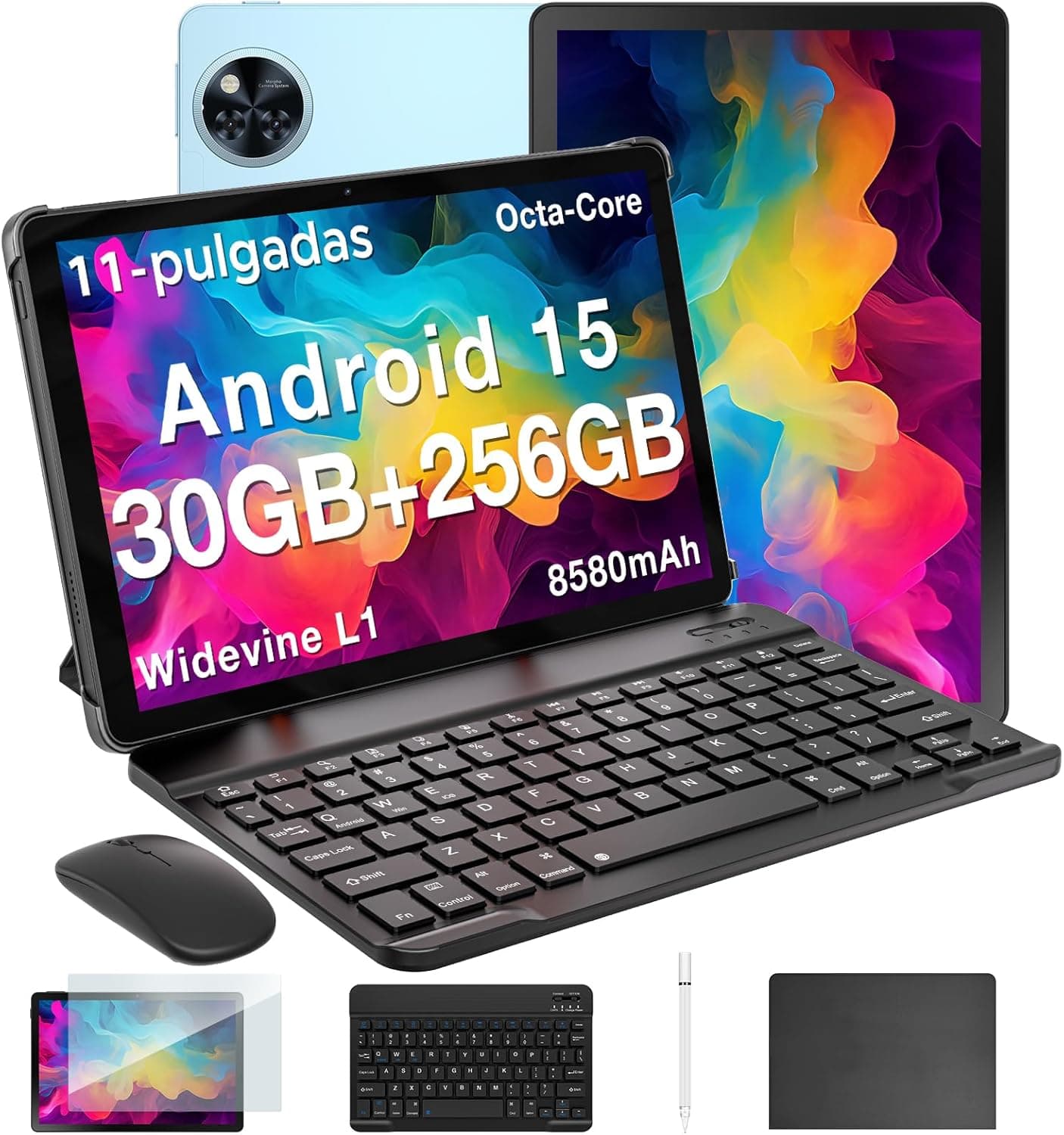 DOOGEE U11 Pro Android 15 Tablet com teclado e lápis, 30 GB + 256 GB/2 TB Tablet de 11 polegadas Octa-Core com capa e rato, 8580 mAh/ 90 Hz/ Widevine L1/ Netflix 1080 P/Duplas Ah Altifalantes/W iFi 5
