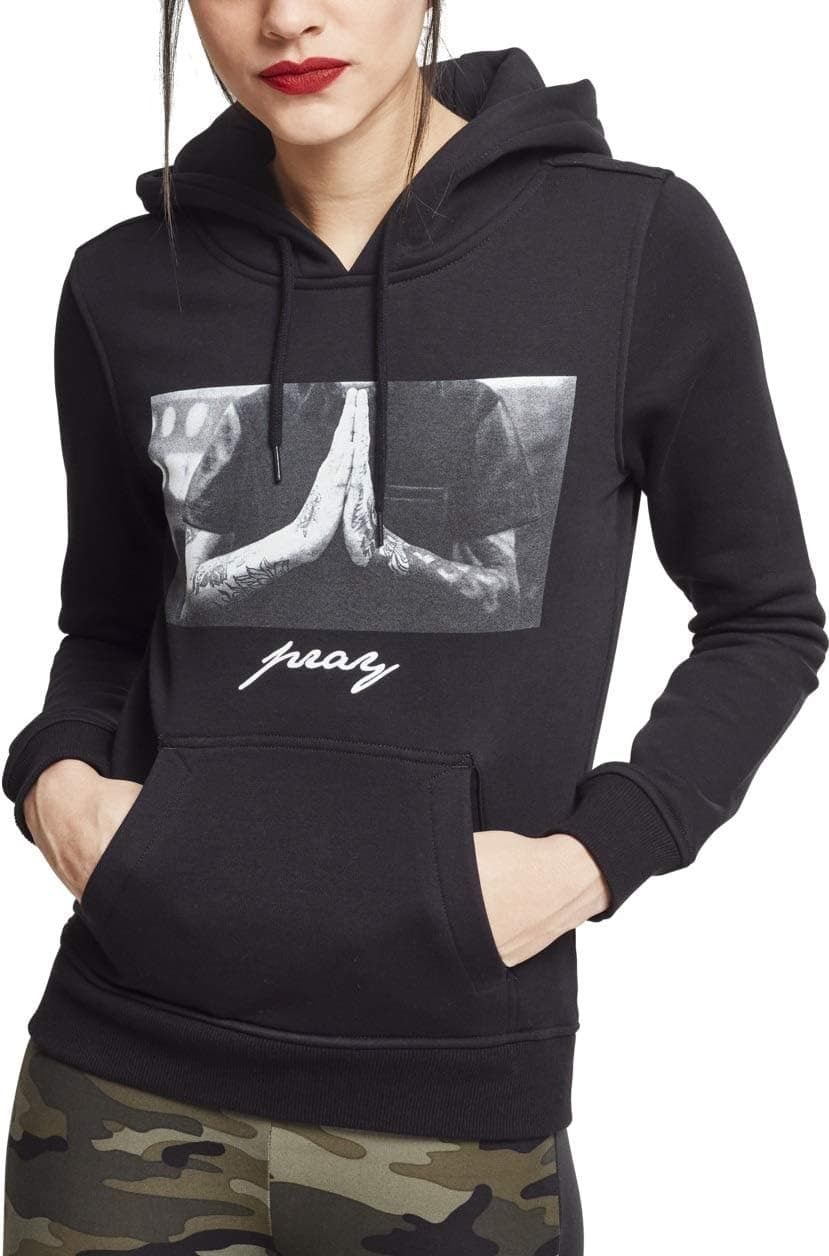 Mister Tee Pray | Hoodie de mulher com capuz, estampado frontal e bolso
