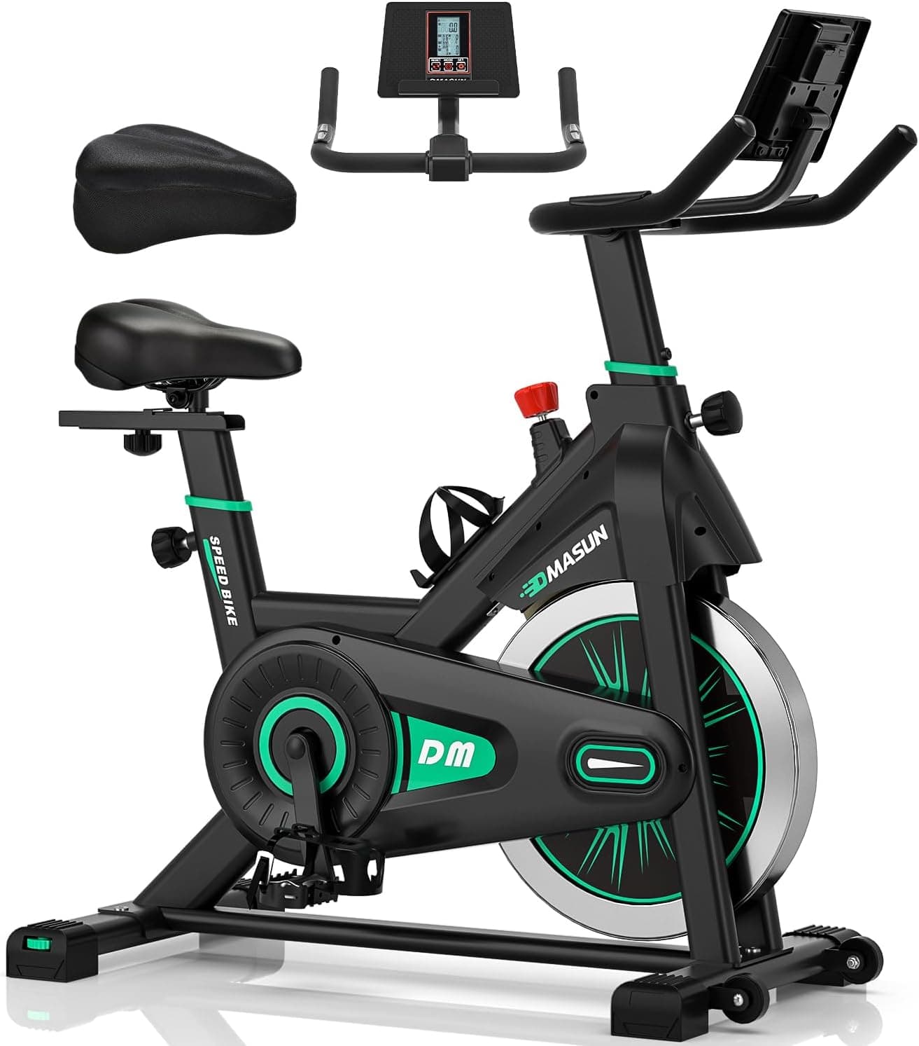 Bicicleta estática profissional DMASUN, com ecrã LCD e porta-copos, exercício silencioso seguro, almofada de assento confortável, capacidade de 160 kg, capa de selim de bicicleta