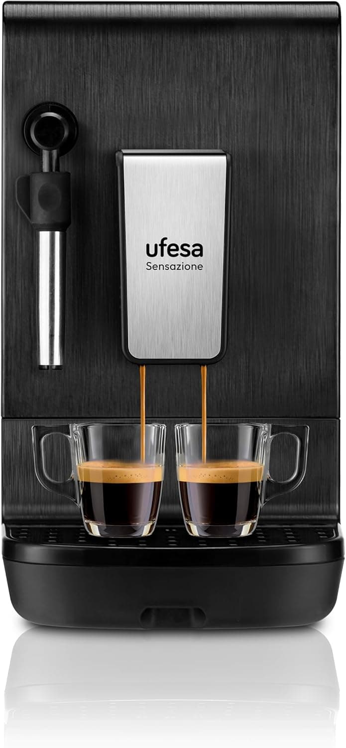 Ufesa Sensazione Cafeteira super automática com 20 barras para expresso e capuz, compacta, personalização de café, painel de toque, moedor incorporado, tecnologia exclusiva