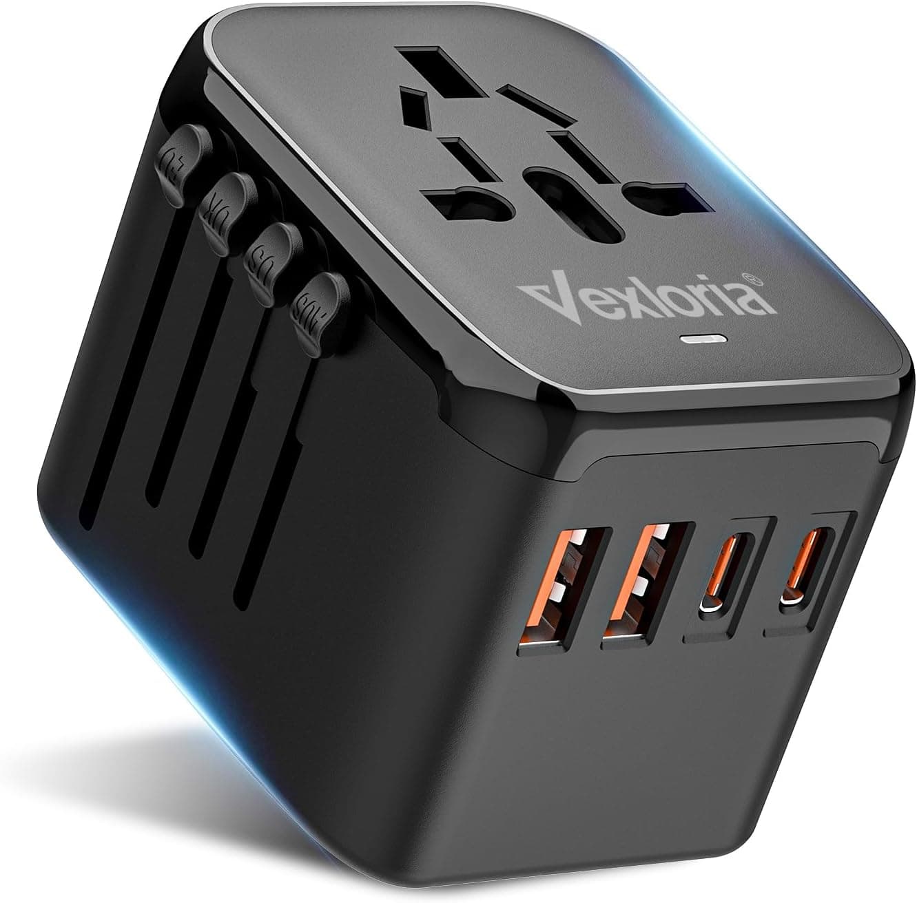 Adaptador de viagem universal, com PD20 W, 2 USB-C e 2 USB-A, adaptador de tomada, adaptador de tomada UK portátil compatível com mais de 200 países, EUA, Itália e muito mais
