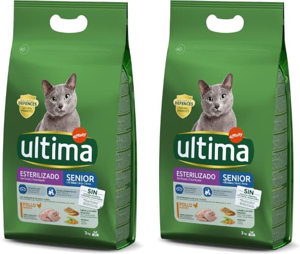 Ultima Esterilizado sênior de frango, comida seca para gatos, 3 kg x 2