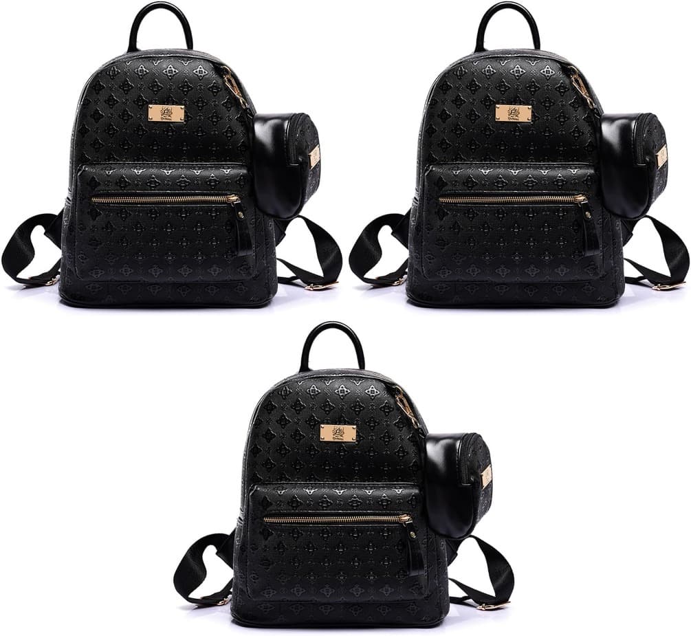 DEERWORD Mulher malas mochila casual mala de ombro marca médio antirroubo italianos PU couro 5703 2 peças, Fekete, Vintage italiano