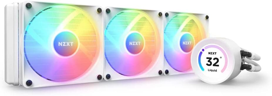 NZXT Kraken Elite 360 RGB - AIO Refrigeração líquida PC para processador de 360 mm dissipador de calor CPU caixa PC - Ecrã LCD personalizável de 2,36" - 3 ventoinhas RGB - cor branca - RL-KR36E-W1