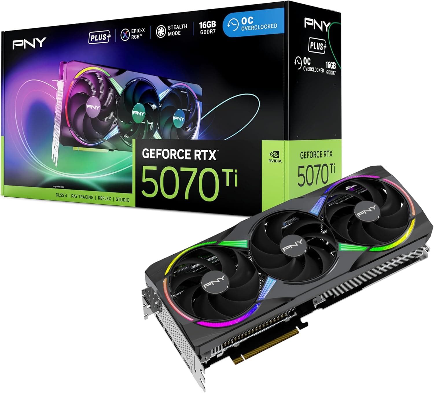PNY Placa gráfica GEFORCE RTX™ 5070 Ti 16GB ARGB Overclocked Triple ventilador Plus DLSS 4
