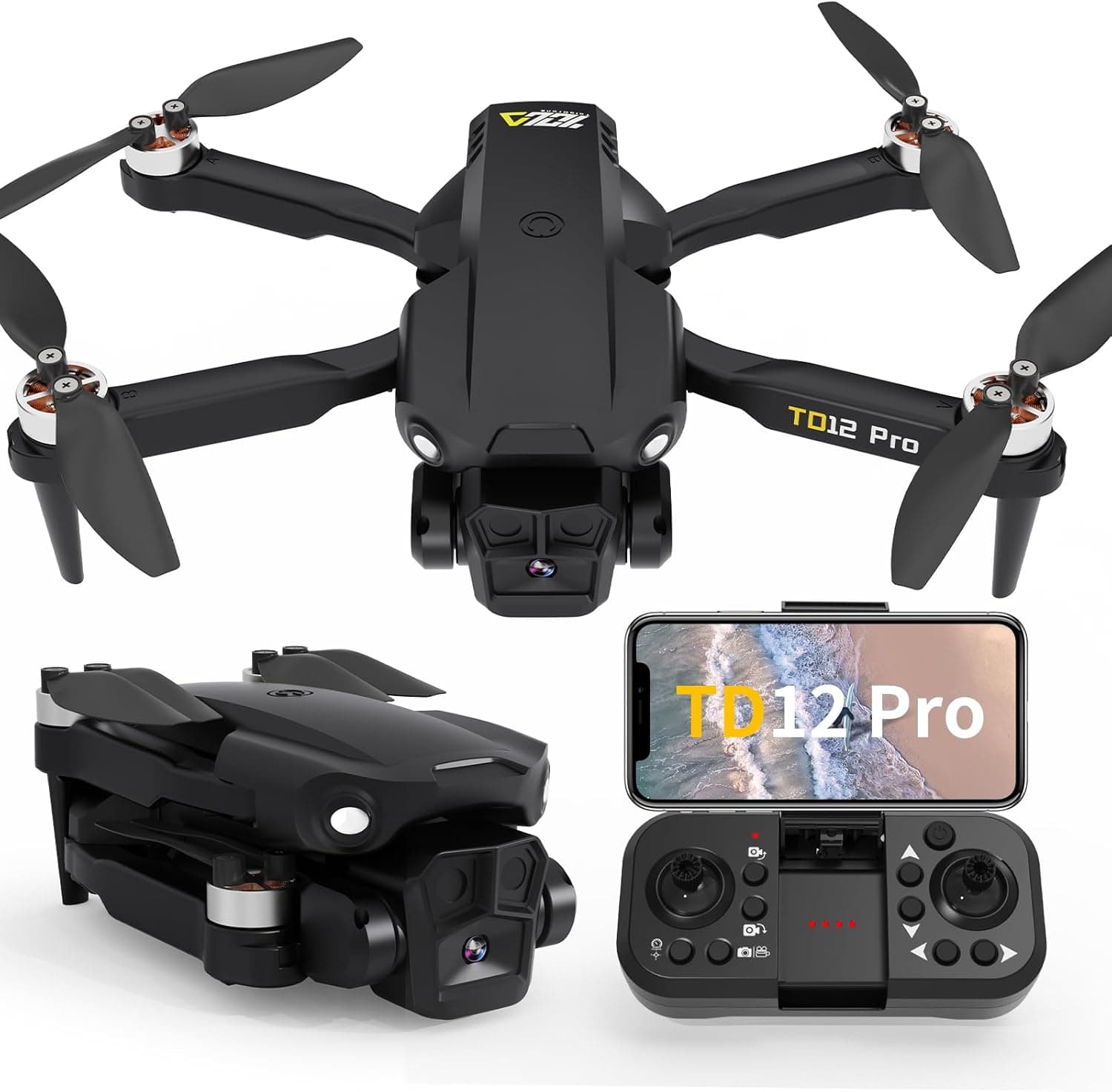 Toladrone Drones com câmara 1080P, FPV Dron com motor sem escovas 2 câmaras motorizada ajustável 90 dobrável mini drone RC Quadcopter para iniciantes TD12Pro