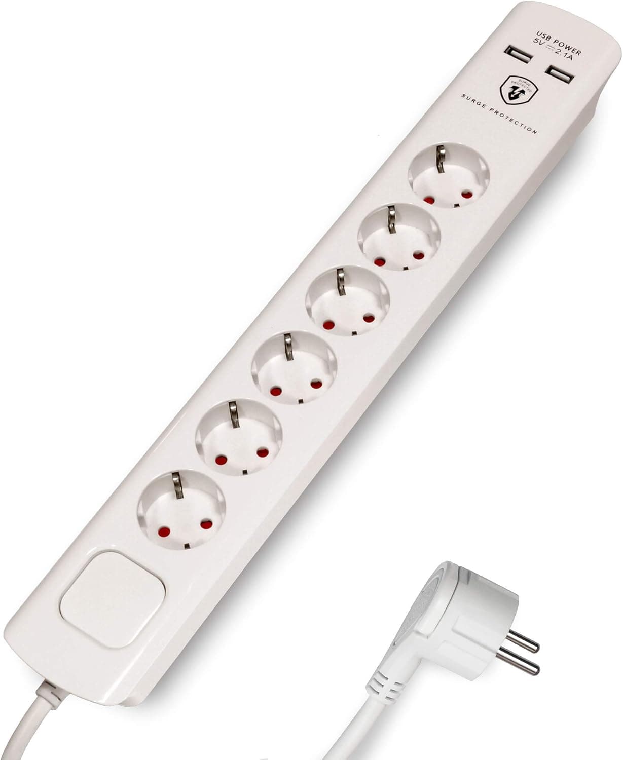 FeinTech MD000633 Extensão de 6 tomadas com cabo USB de 3 m, branco