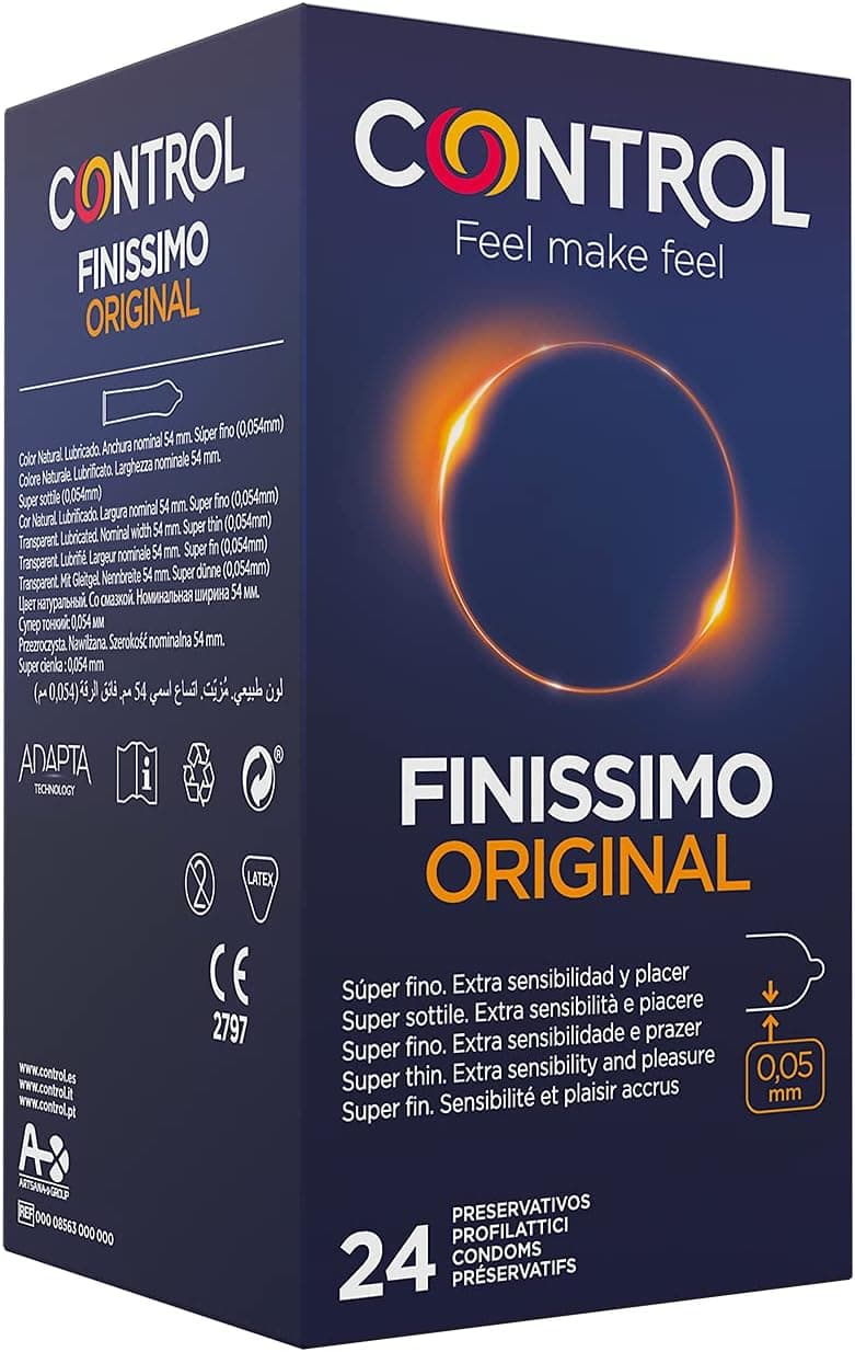 Control Preservativos finissimo original. Caixa de preservativos super finos, extra sensibilidade, lubrificados, sexo seguro. Desfrute de um ajuste perfeito para um relacionamento seguro, 1 caixa x 24