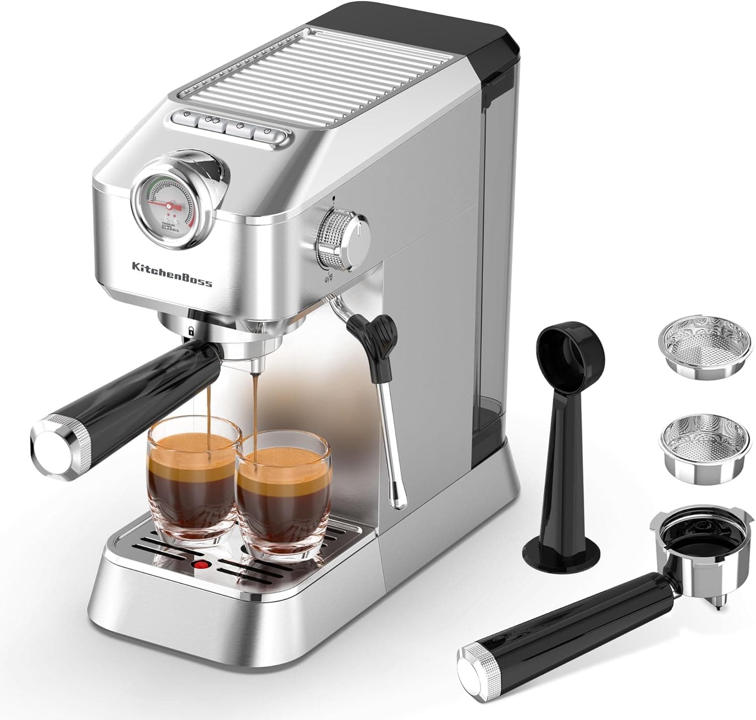 KitchenBoss Professional Compact | Máquina de café espresso manual com vaporizador e depósito amovível 1,2 L
