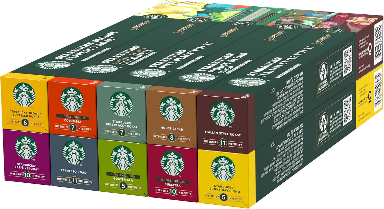 STARBUCKS Pacote variado de nespresso para cápsulas de café de diferentes intensidades 10 x 10 (100 cápsulas) - exclusivo da Amazon