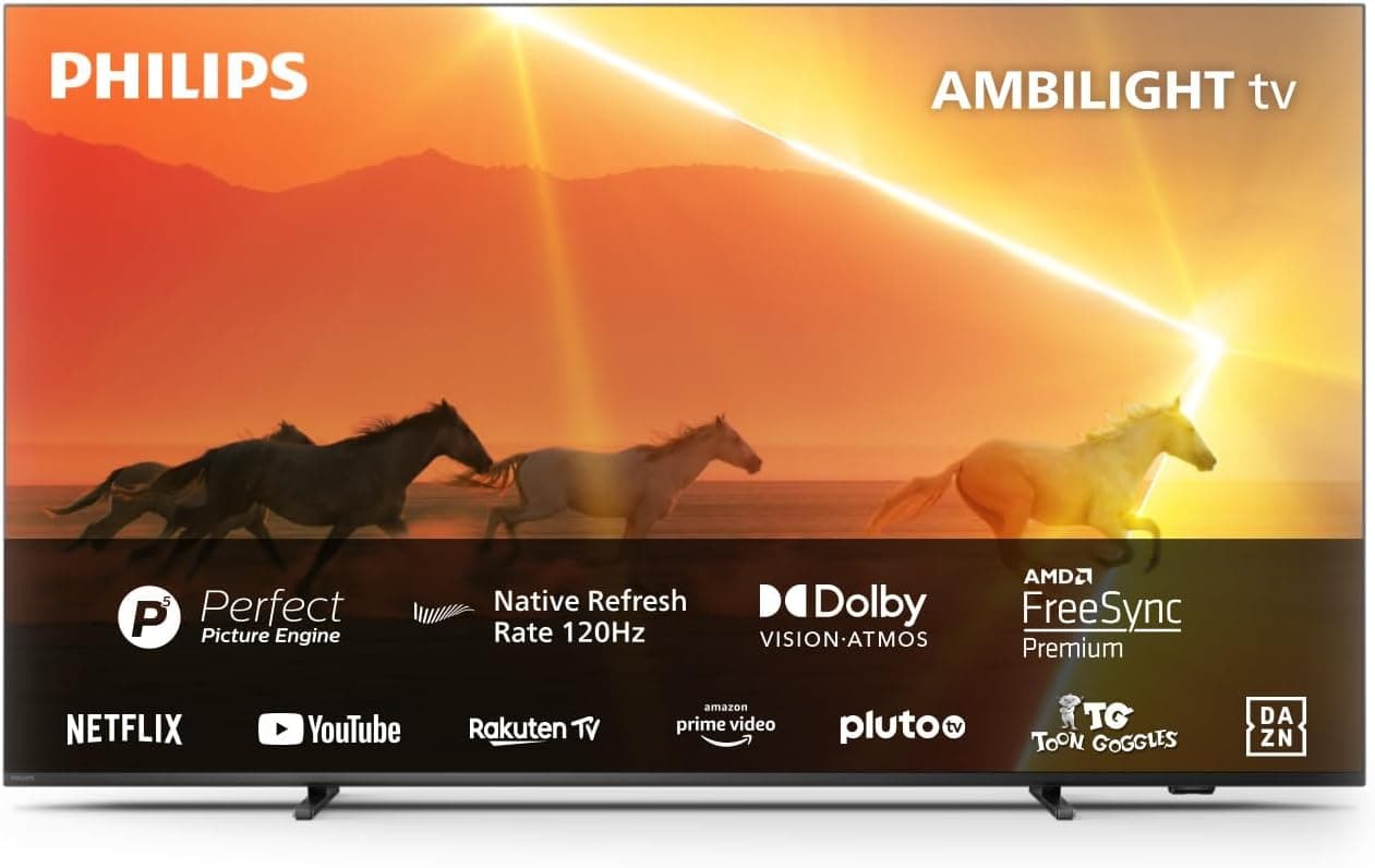 Philips Ambilight Xtra PML9008 164 cm (65 polegadas) Smart 4K MiniLED TV | HDR10+ | 120 Hz, Engine P5 | Dolby visão e Atmos, compatível com o assistente Google e Alexa | cinzento