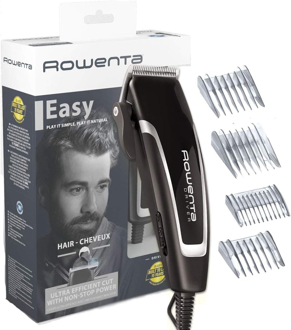 Rowenta Driver - Corta-pelos com cabo com lâminas de aço inoxidável e 20 comprimentos de corte de alto desempenho com pente fixo TN1603
