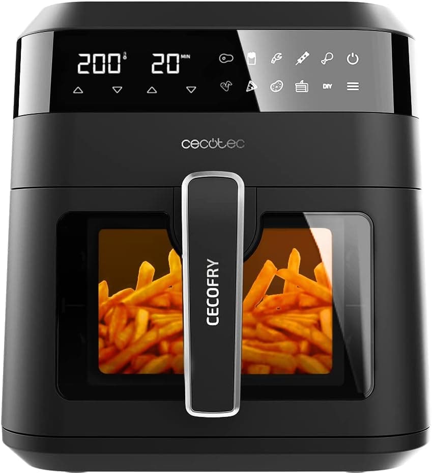 Cecotec Frigideira sem óleo de 6 l de ar Cecofry Experience Window 6000. 1300 W, tecnologia PerfectCook, temperatura regulável, janela, painel de controlo tátil, 9 modos, temporizador