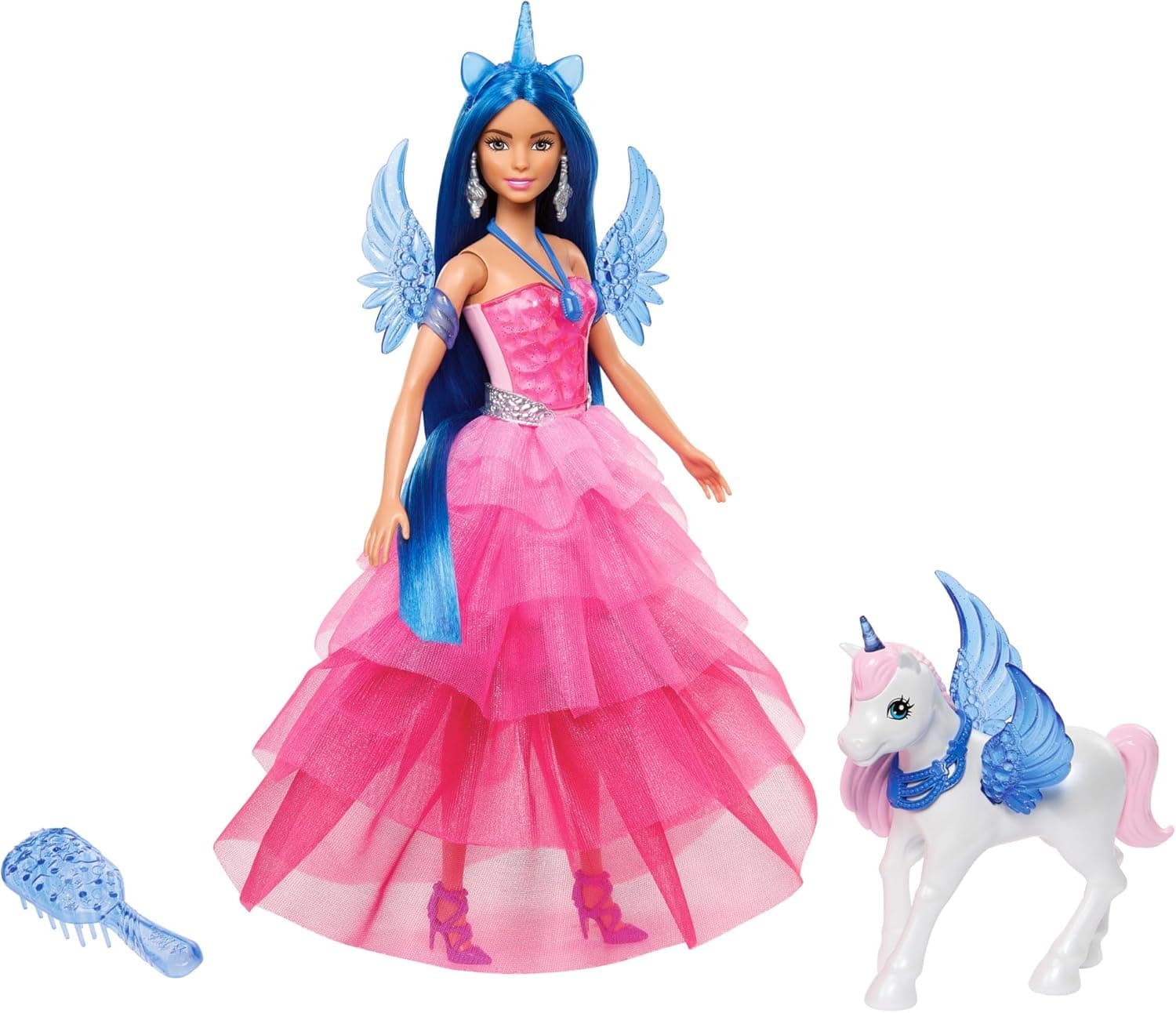 Barbie Hadacornio safira boneca unicórnio com asas, chifre e vestido rosa, 65 aniversário, série um toque de magia, brinquedo + 3 anos (Mattel HRR16)