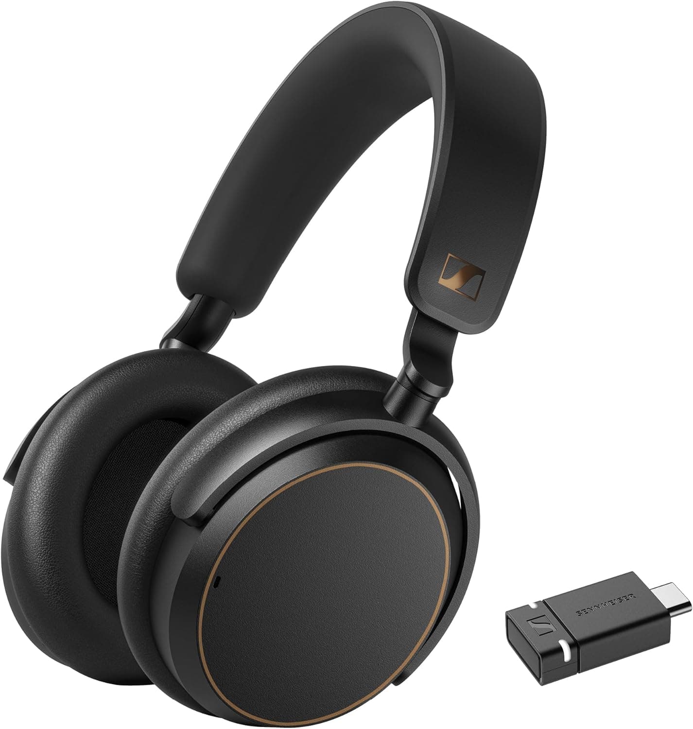 Sennheiser ACCENTUM Edição especial - ACCENTUM auriculares Bluetooth BTD 600 - Vida útil da bateria de 50 horas, tecnologia híbrida ANC, dongle com adaptador USB-A/USB-C - preto/cobre