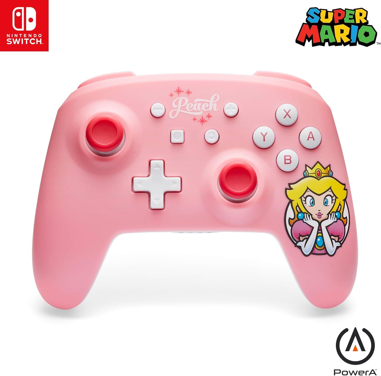 PowerA Princess Peach Pink | Comando sem fios Bluetooth para Nintendo Switch com controlos de movimento