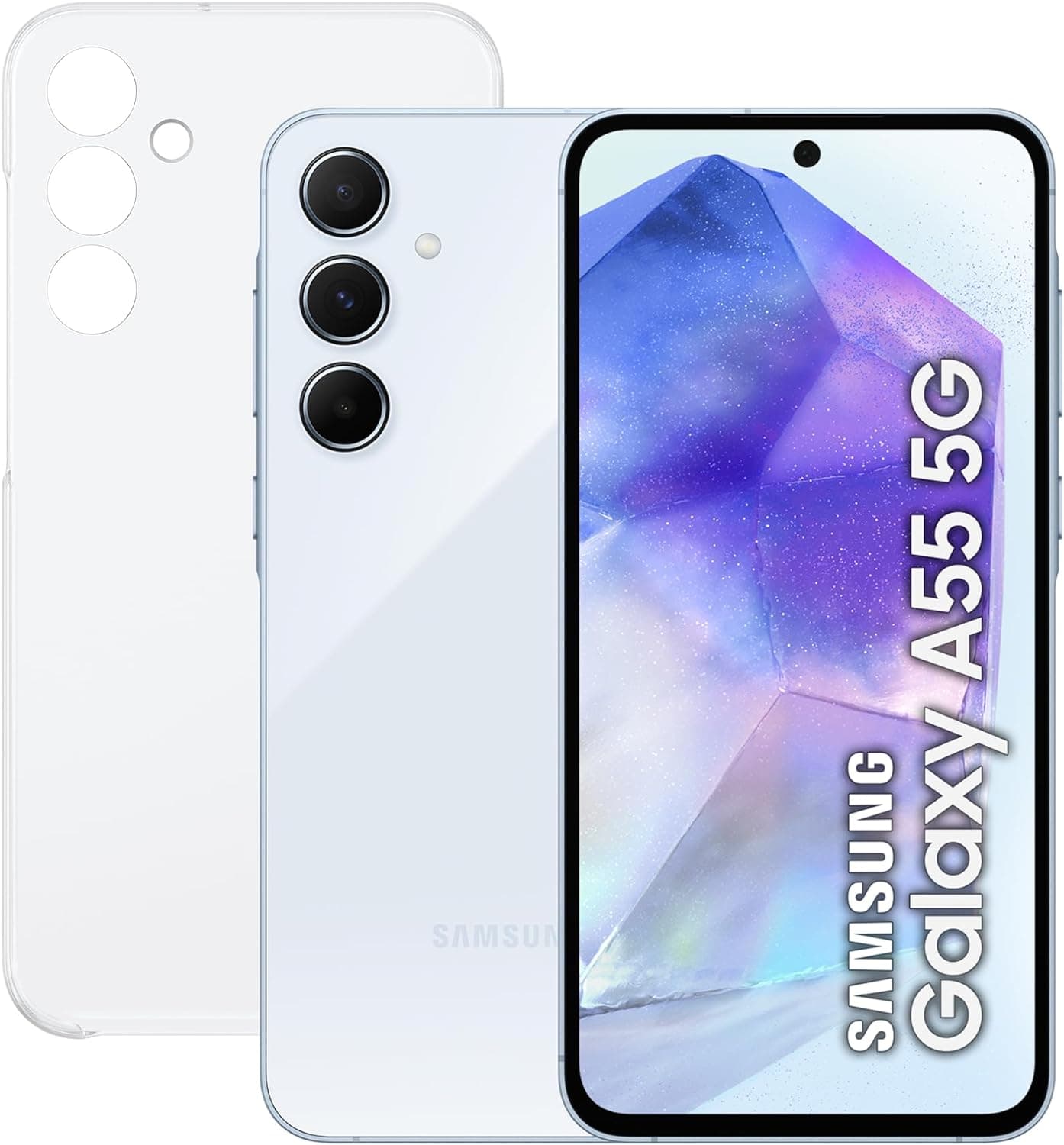 Samsung Galaxy A55 5G 256GB capa transparente - telemóvel Android, smartphone livre, bateria de longa duração, câmara 50 MP, azul