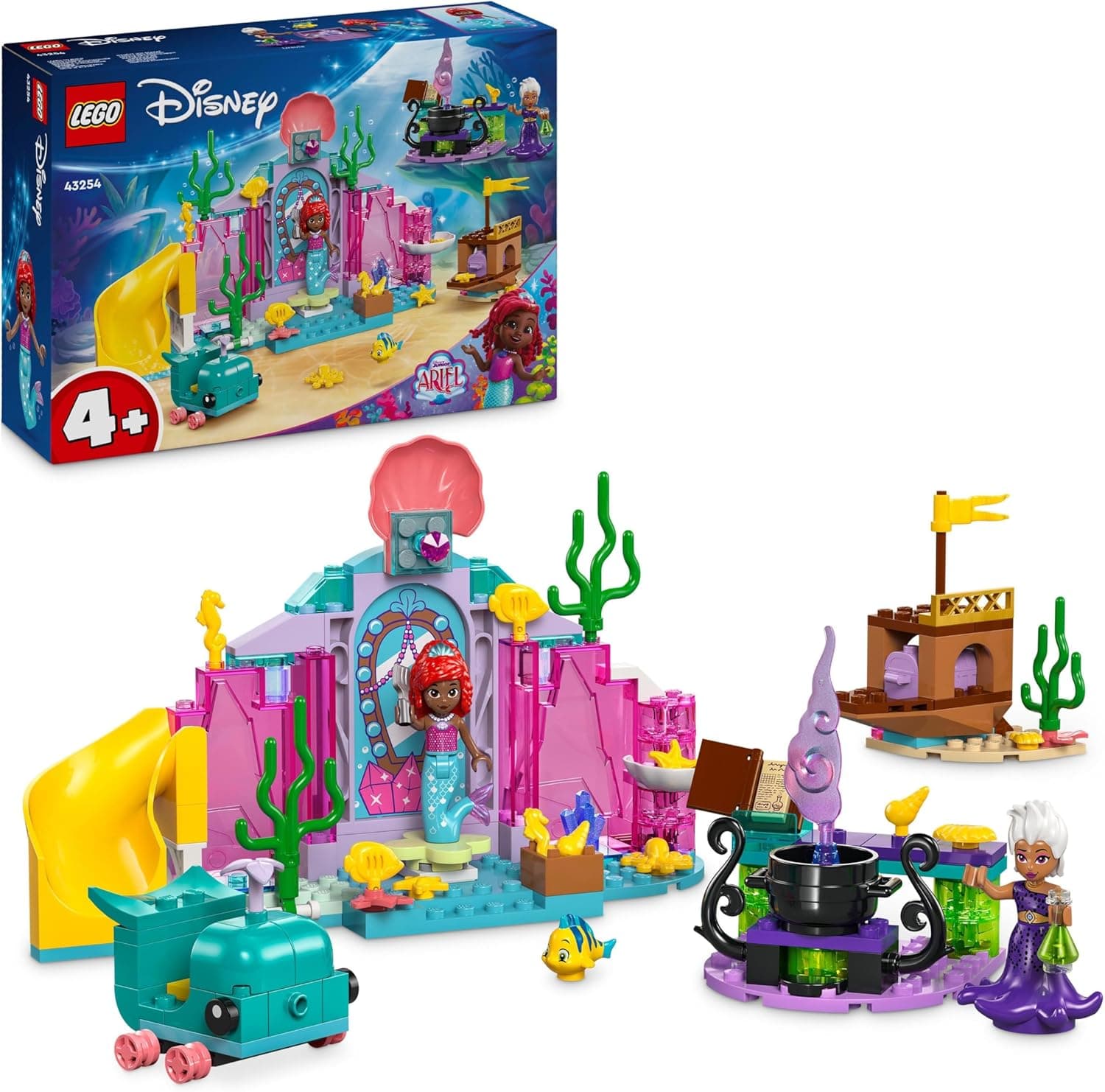 LEGO | Disney Princess Gruta de cristal de Ariel brinquedo de construção com mini bonecas de sereia e ursula, figura de peixe, presente para meninas e meninos de 4 anos ou mais, conjunto de princesas