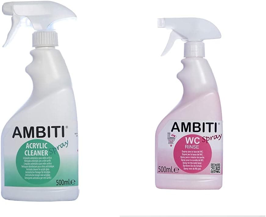 Ambiti Am300239 Acrylic Cleaner 500 ml. Limpador anti-estático de cristais e clarabóias acrílicas de autocaravanas e caravanas Rinse Spray 500 ml. Aditivo para desinfectar a caneca do WC