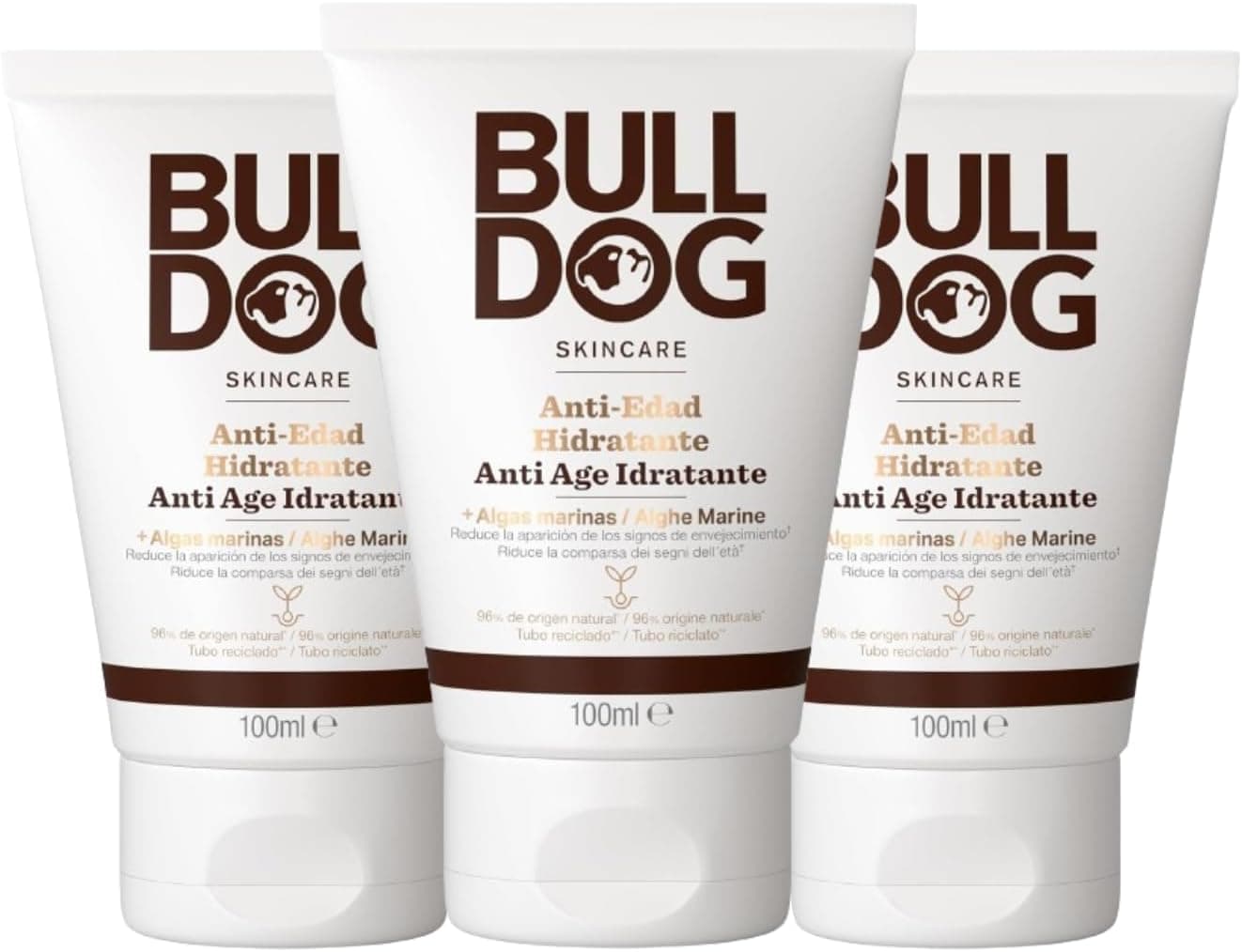 BULLDOG Pacote de 3 cremes hidratantes anti-idade para homens, 3 x 100 ml