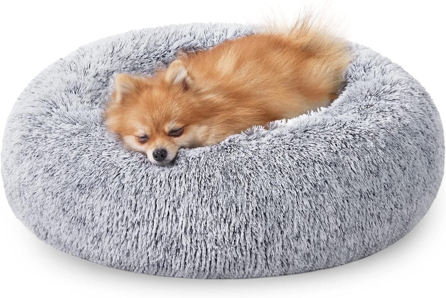 Feandrea Cama de cães, cama para cães, almofada central removível e lavável, tapete de pelúcia suave e moída, 60 cm de diâmetro, cinzento PGW038G01