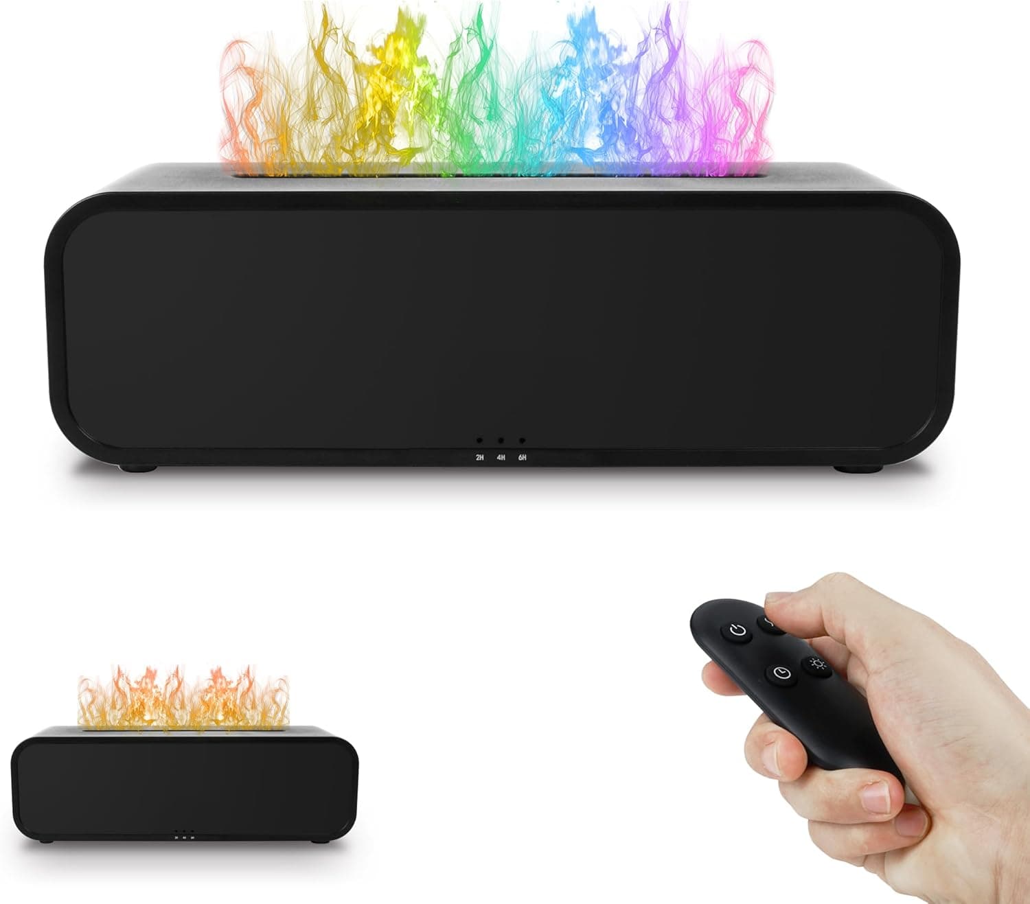Wula Difusor óleos essenciais Flame, humidificador óleos essenciais com 7 cores de luzes LED, difusor óleos essenciais com controlo remoto e temporizador, desligamento automático sem água