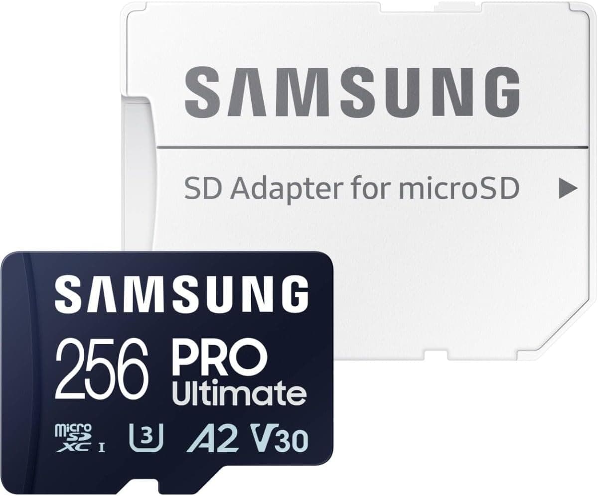 Samsung PRO Ultimate Cartão de memória MicroSD com leitor USB, 256 GB, 200 MB/s e 130 MB/s, UHS-I, C10, U3, V30, A2, 4K UHD, adequado para smartphone, Tablet, GoPro, DJI Dron, Steam Deck (MB-MY255