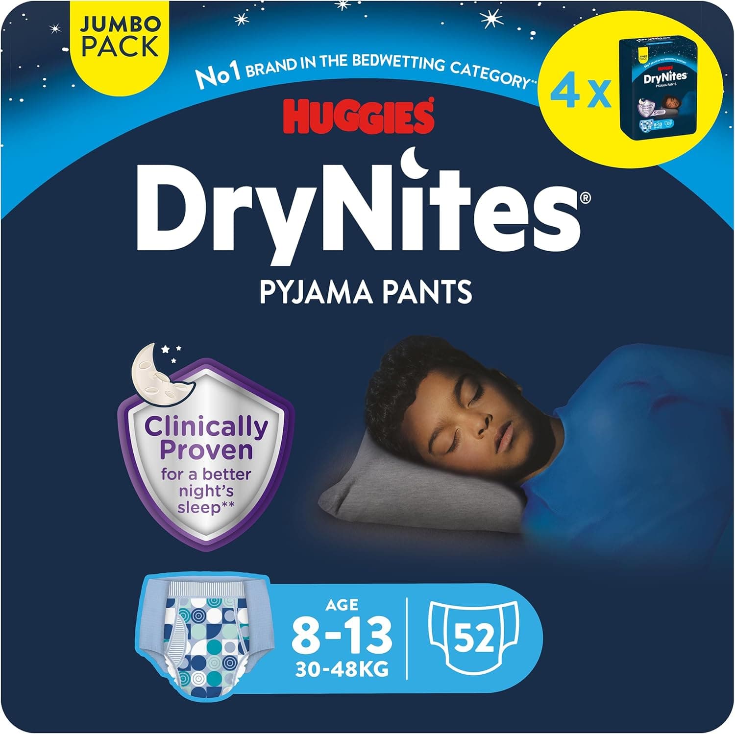 Huggies DryNites | Cuecas absorventes noturnas para crianças 8-13 anos 30-48 kg 52 unidades